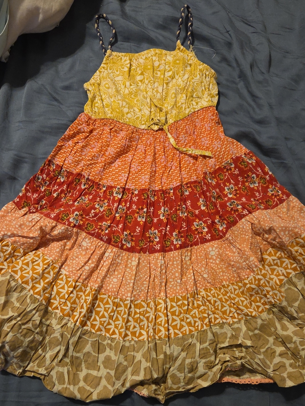 Girls' Yellow & Red Tiered Sundress